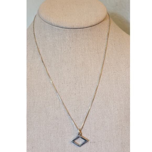 925 Sterling Silver Italy Open Diamond Pendant Sterling 18" Box Chain Necklace - Picture 1 of 2